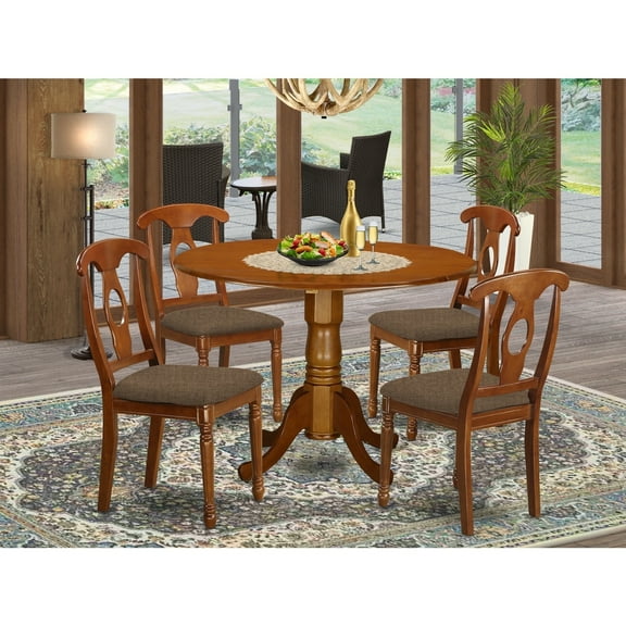 Kitchen Dining Set 5 Piece - Round Table & Chairs - Small Space Dinette Set - Saddle Brown Finish