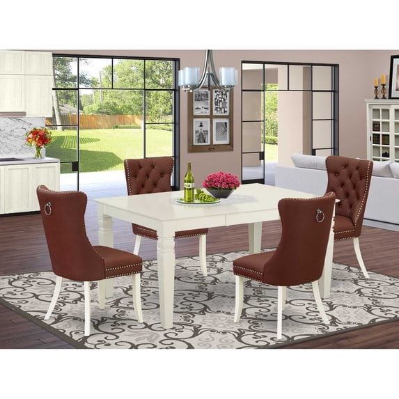 Linen White 5 Piece Dining Set - Kitchen Table with Leaf & 4 Chairs ...
