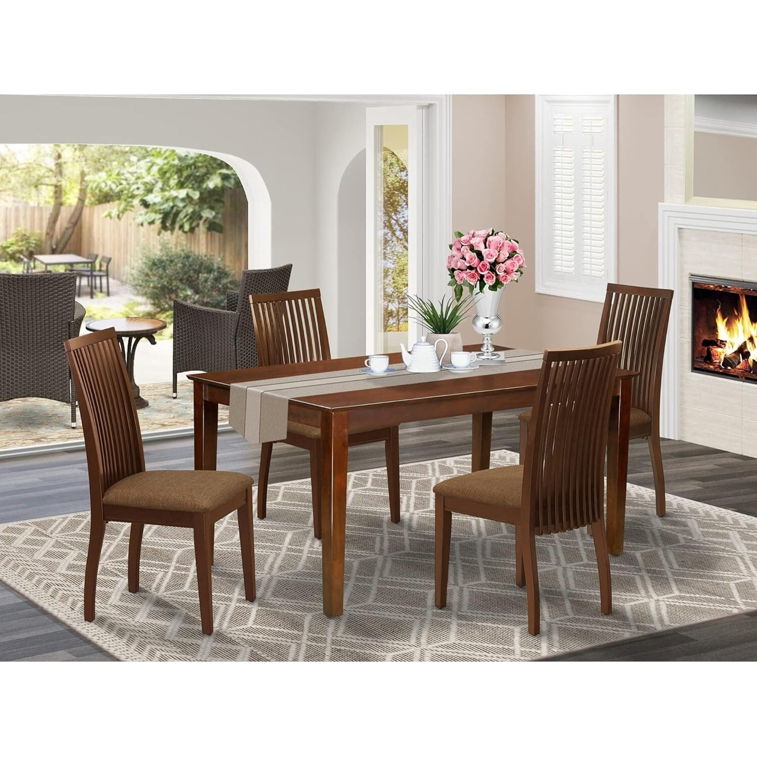 HomeStock 5 Piece Kitchen Table & Chairs Set Includes a Rectangle ...