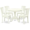thumbnail image 1 of HomeStock 5-Piece Round 36 Inch Table and 4 Vertical Slatted Chairs, Linen White, 36" Round Table, 29.5" Height, Includes Dining Table & 4 Solid Wood Seat Chairs, 1 of 6