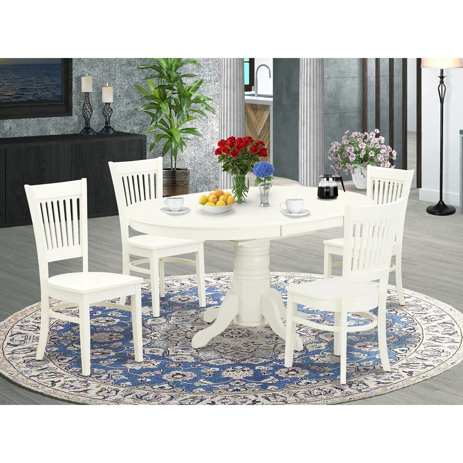 Modern 5 Piece Dining Set - Oval Table & 4 Chairs - Mid Century Style ...