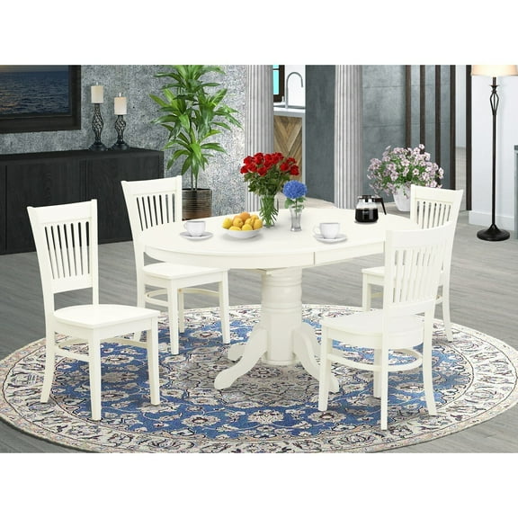 Modern 5 Piece Dining Set - Oval Table & 4 Chairs - Mid Century Style - Linen White Finish