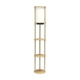 thumbnail image 1 of HomeStock 62.5" Modern Round Shelf Etagere Floor Lamp with Linen Shade, 2 USB Charging Ports, and 1 Outlet, Tan Finish, Ideal for Living Room, Bedroom, or Office, 1 of 10