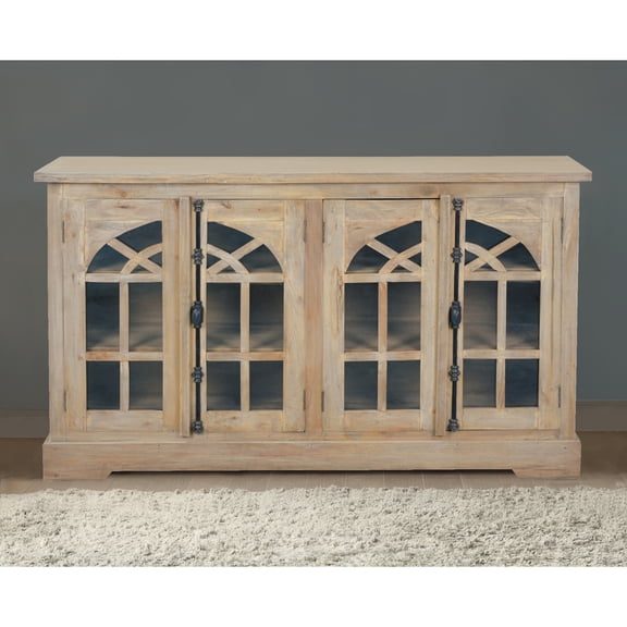 Arched Glass Door Credenza - Solid Wood Display Cabinet - Sideboard - Fully Assembled Storage