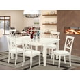 Dining Set 7 Piece Table & Chairs Linen White Faux Leather Modern ...