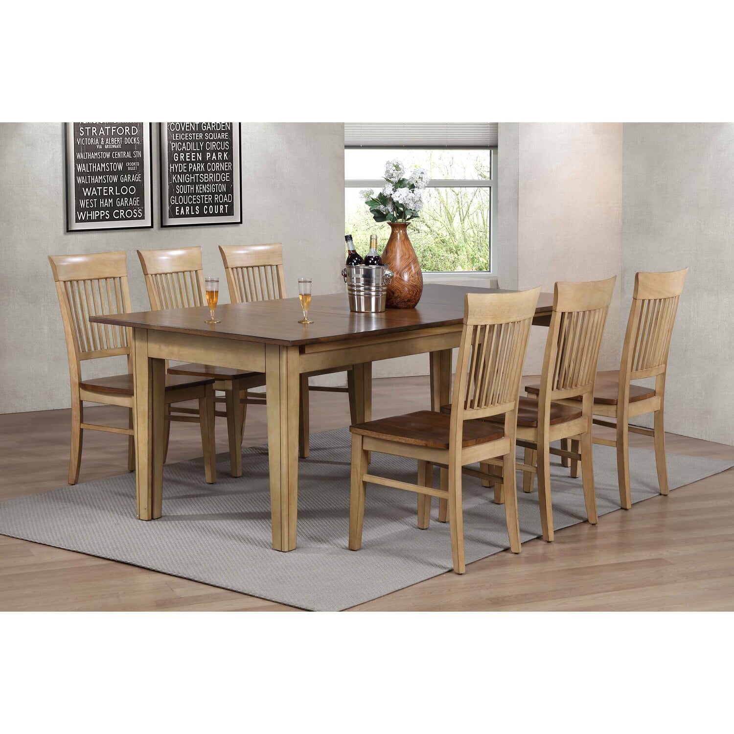 HomeStock 7 Piece 134" Rectangular Extendable Dining Table , Seats 12
