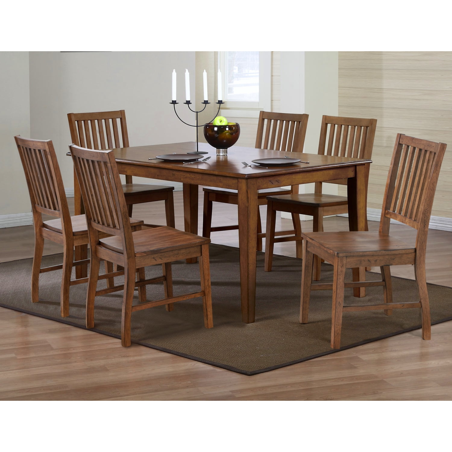 Rectangular Dining Table Set with 6 Chairs - 60" Table, Seats 7 - Home ...