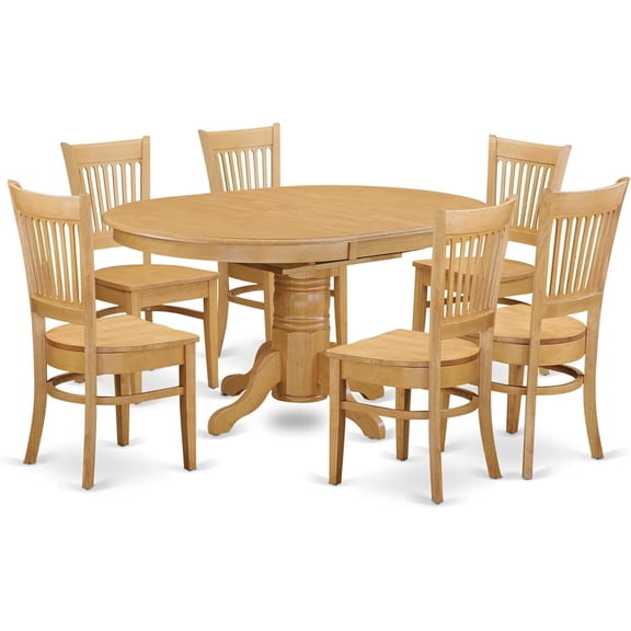 HomeStock 7 Piece Dining Room Furniture Set Consist of an Oval Kitchen Table with Leaf and 6 Dining Chairs, 42X60 Inch, Oak, Modern Dining Table Set