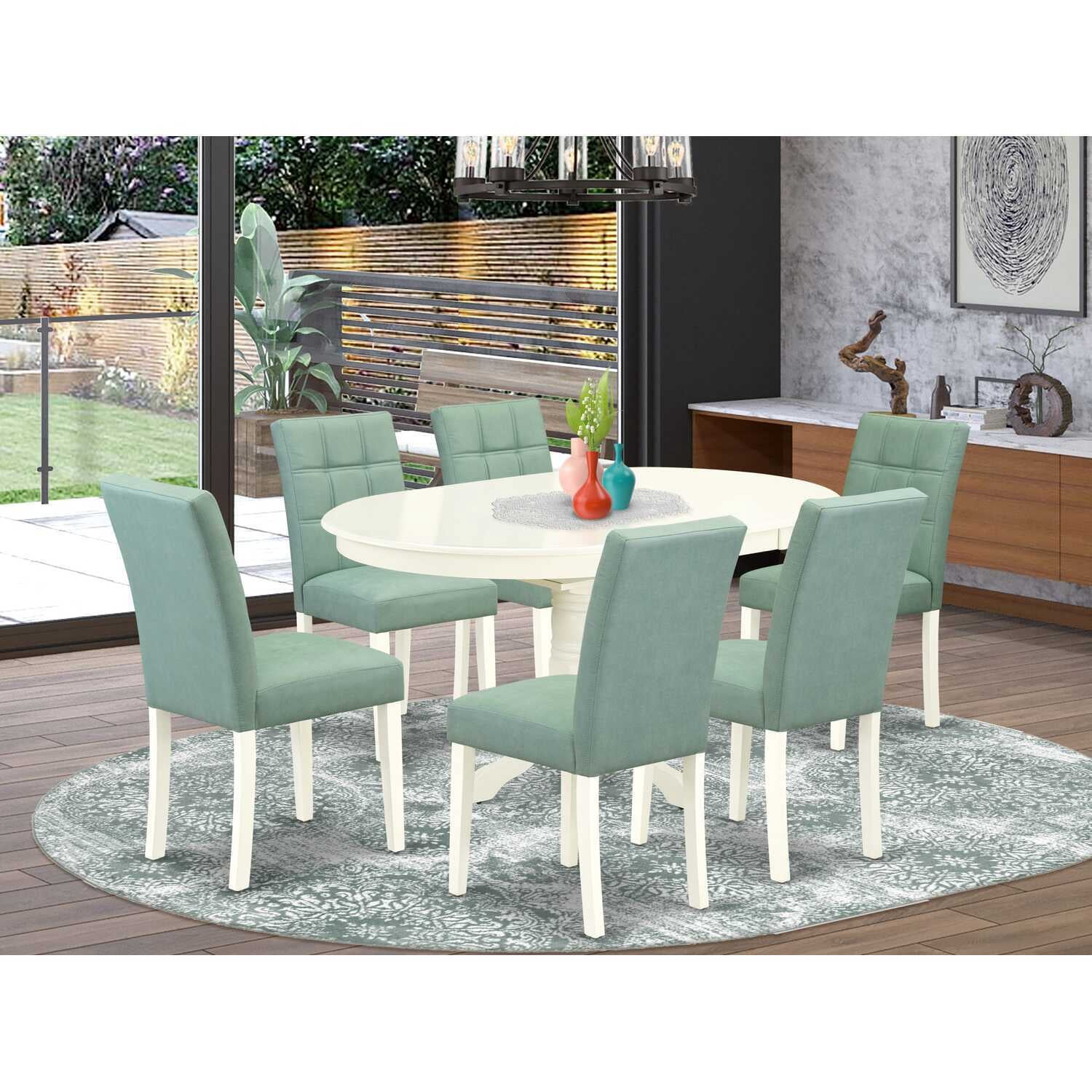 Oval Dining Room Set - 7 Piece Table & Chair Set, Linen White & Willow ...