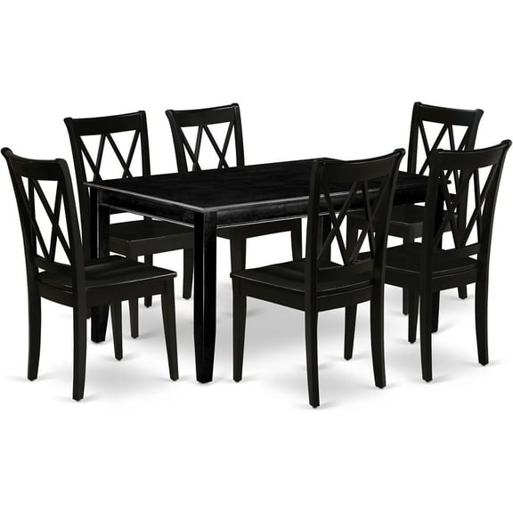 HomeStock 7-Piece Dining Room Table Set with Rectangle Kitchen Table (36x60 Inch) and 6 Dining Chairs in Black, Stylish Dining Set for Any Space