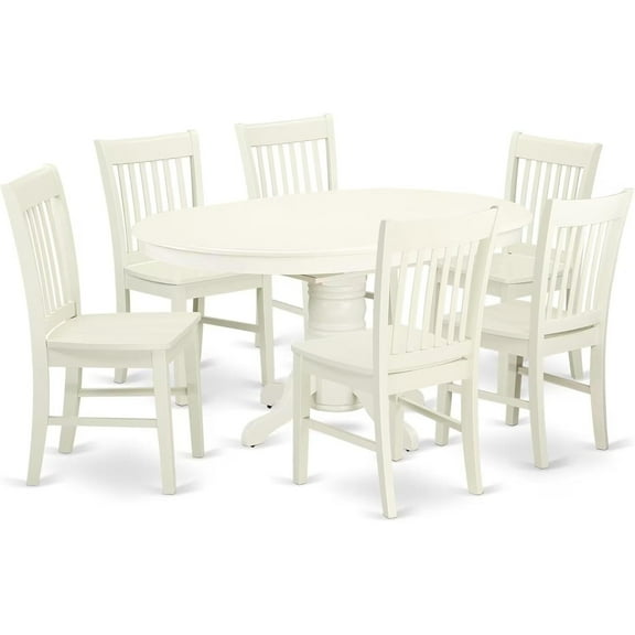 HomeStock 7-Piece Dining Set with Kitchen Table and 6 Wood Seat Chairs in Linen White, Stylish and Practical for Dining Rooms or Kitchens