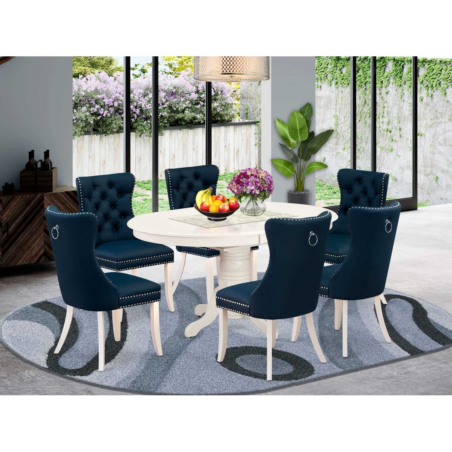 HomeStock 7 Piece Dining Table Set Includes An Oval Kitchen Table With ...