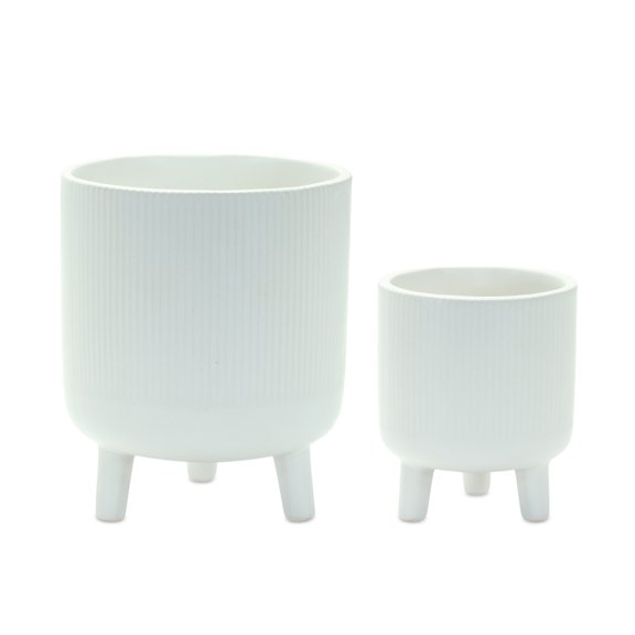 Decorative Footed Plant Pots Set of 2 White Flower Pots