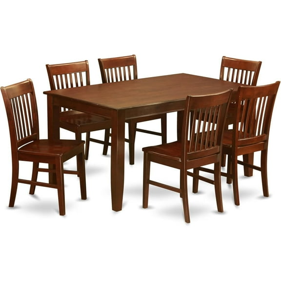 Kitchen Table Set 7 Piece - Dining Table & 6 Chairs - 36x60 Inch Mahogany Modern Set