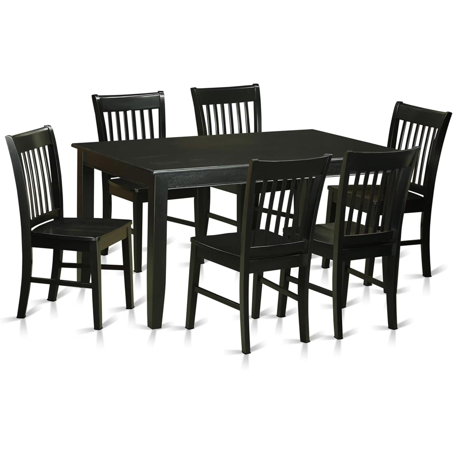 Black Rubberwood 7-Piece Dining Set with Slatted Back Chairs