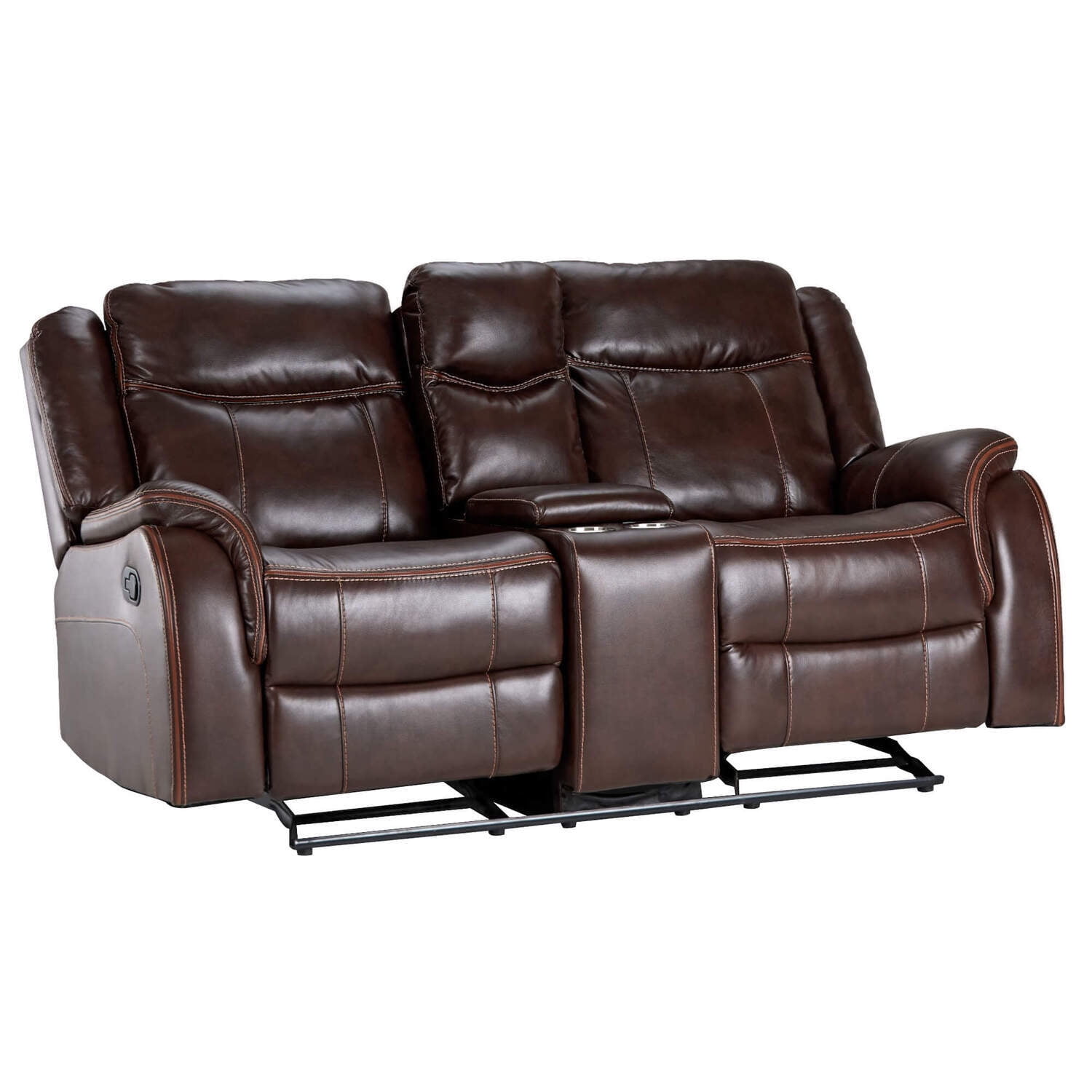 HomeStock 76 Wide Dual Reclining Rocking Loveseat With Console Usb 2 Outlets Cupholders Brown Faux Leather Walmart