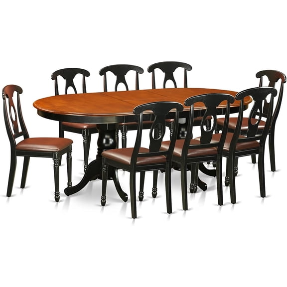 HomeStock 9 Piece Dining Table Set Includes an Oval Dining Room Table with Leaf and 8 Leather Seat Chairs, 42X78 Inch, Black & Cherry, Modern Dining Table Set for Dining Rooms