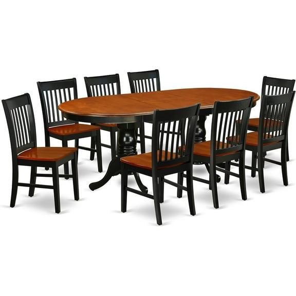 HomeStock 9 Piece Modern Dining Table Set Includes an Oval Wooden Table with Leaf and 8 Kitchen Dining Chairs, 42X78 Inch, Black & Cherry Finish