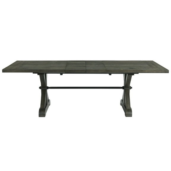 Rectangular Extension Dining Table - 96" Gray Wood Pedestal Table - Rustic Farmhouse Style