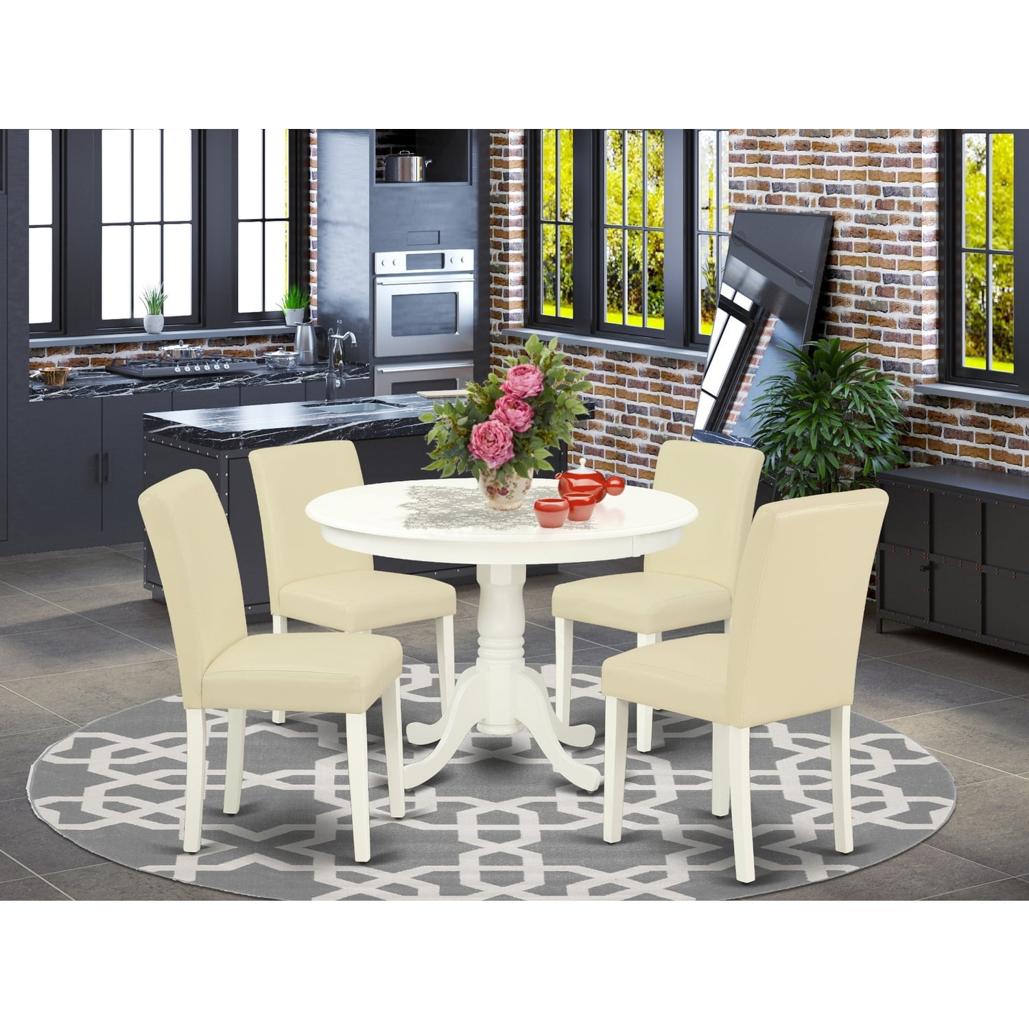 Modern 5 Piece Dining Set - Round Table & 4 Parsons Chairs - 42 Inch ...