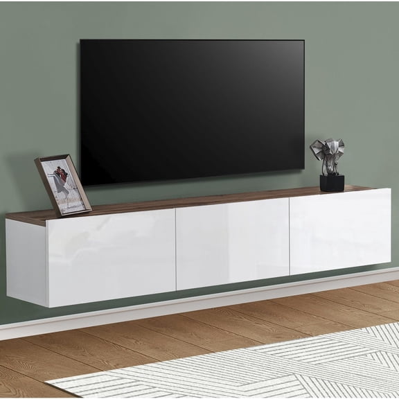 HomeStock Artisanal Abode Floating TV Stand, TV Stand up to 75 inch TV, Floating TV Stand Wall Mounted, Floating Entertainment Center, Floating Shelf for Under TV, Floating TV Console-Color:White and