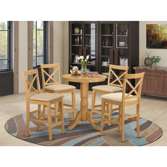 Kitchen Pub Table Set - 5 Piece Dinette Set with Chairs - Small Space Design - Warm Oak Finish