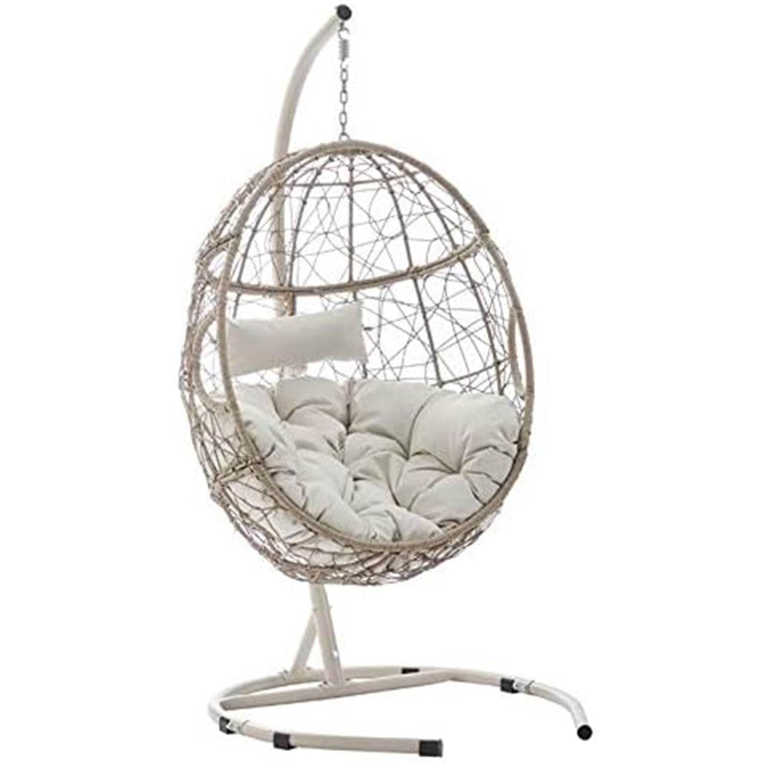 Light Beige Wicker Hanging Egg Chair with Cushions