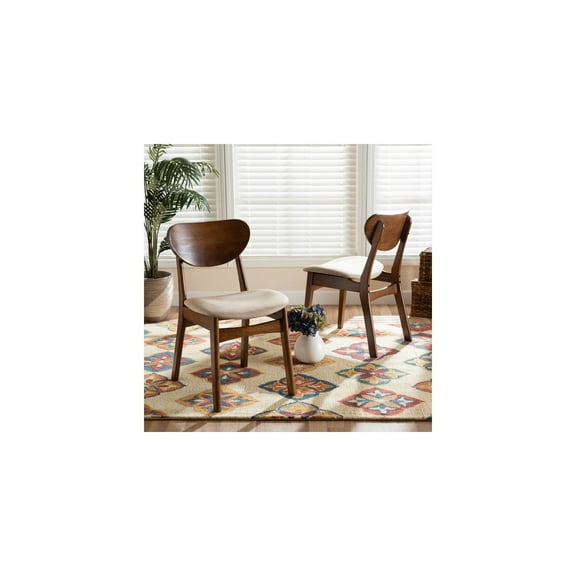 HomeStock African Adventure Mid-Century Modern Sand Fabric Upholstered and Walnut Brown Finished Wood 2-Piece Dining Chair Set, Versatile Chair for All Spaces, Comfortable Seating Furniture
