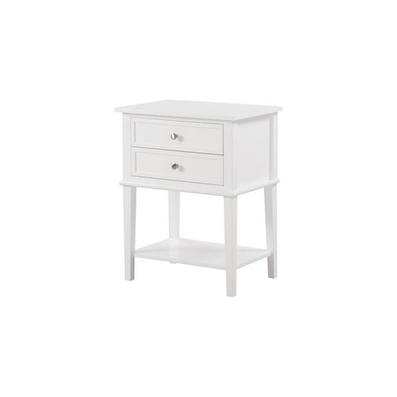 Homestock Neo-Classical Nostalgia Nightstand with Shelf - Dovetailed Drawers for Bedroom Storage, Stylish Nickel Hardware, Floor Mountable-Color:White
