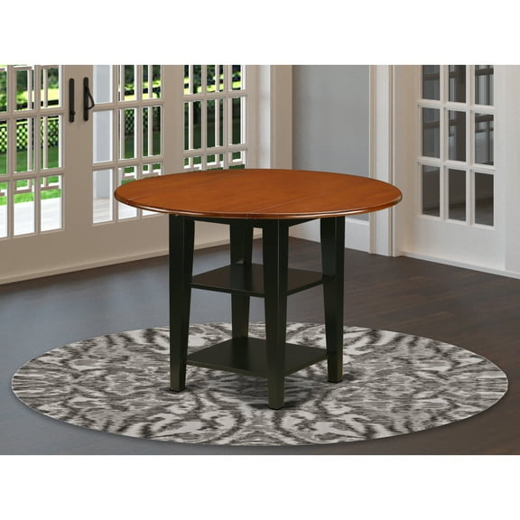 Round Kitchen Table with Shelves - Drop Leaf Dining Table - Black Cherry Finish - Home & Bistro Table