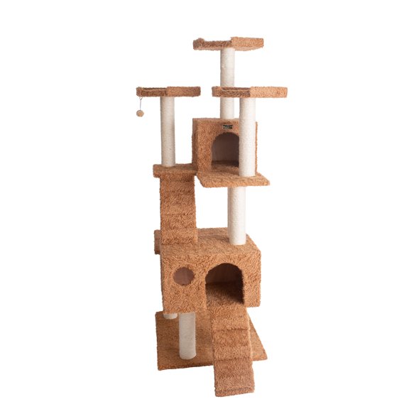 HomeStock African Artifacts 74"H Large Cat Tree with Perches, Playhouses, Ramps, and Scratching Posts - 60lb Max Weight - Easy Assembly - Faux Fur Finish