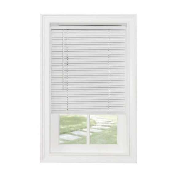 HomeStock African Artifacts Light Filtering Mini Blind 44x64 - White, Cordless with Tilt Wand, Heavyweight PVC, Resists Warping and Fading