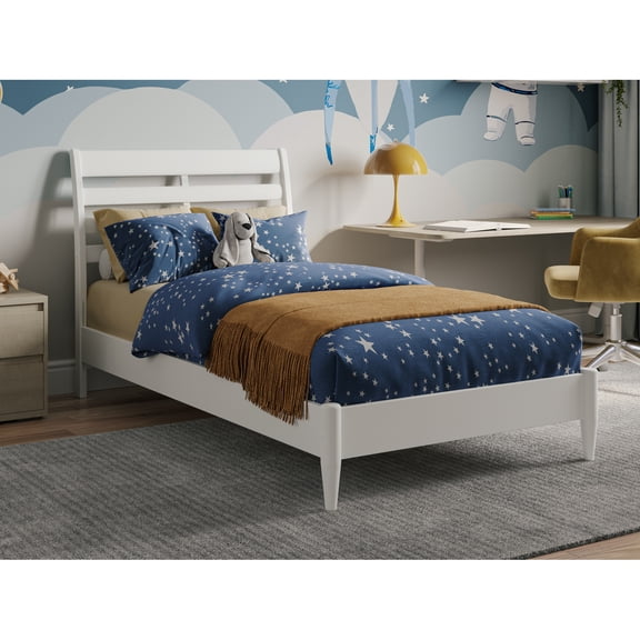 HomeStock African Artifacts Twin Solid Wood Low Profile Platform Bed in White