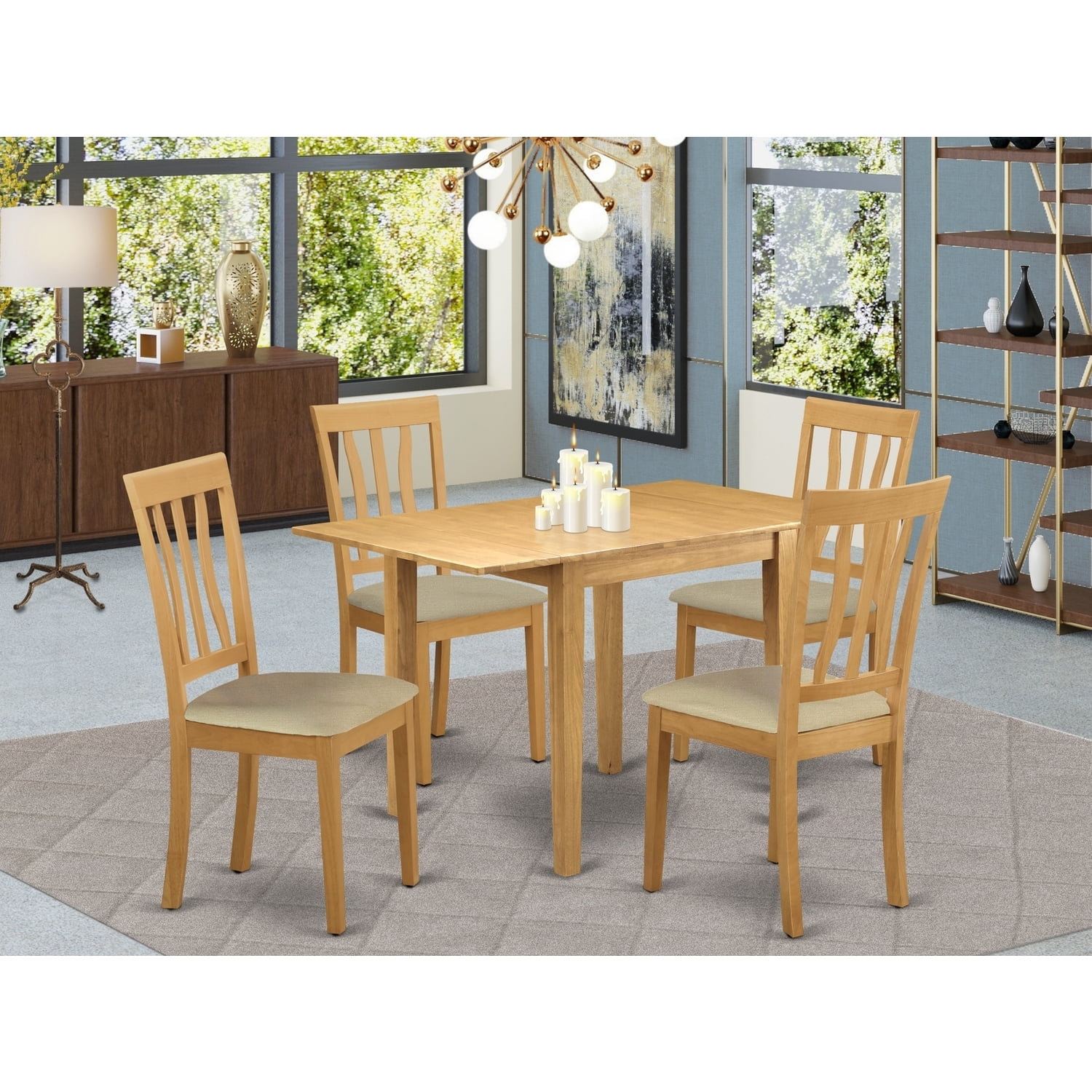 Wooden Dining Table Set 5 Piece Kitchen Table & Chairs - Oak Finish ...
