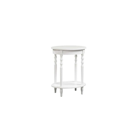 Oval End Table, Solid Wood, Spindled Legs, White Finish, Living Room Table