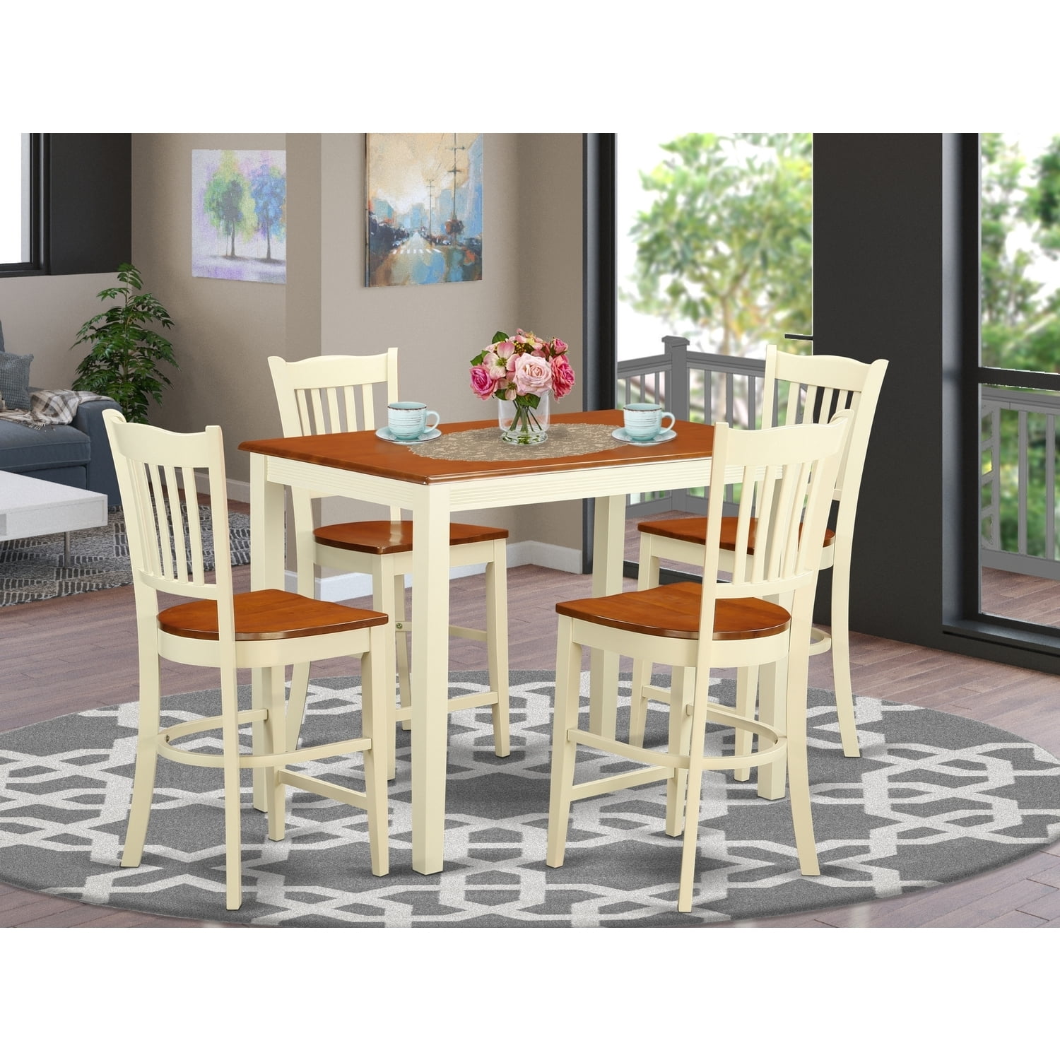 Counter Height Pub Set - 5 Piece Dining Table & Chairs - Kitchen Table ...