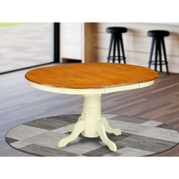 HomeStock African Artistry Kitchen Dining Table - an Oval Wooden Table Top with Butterfly Leaf & Pedestal Base, 42x60 Inch, Modern Oval Dining Table-Color:Buttermilk and Cherry