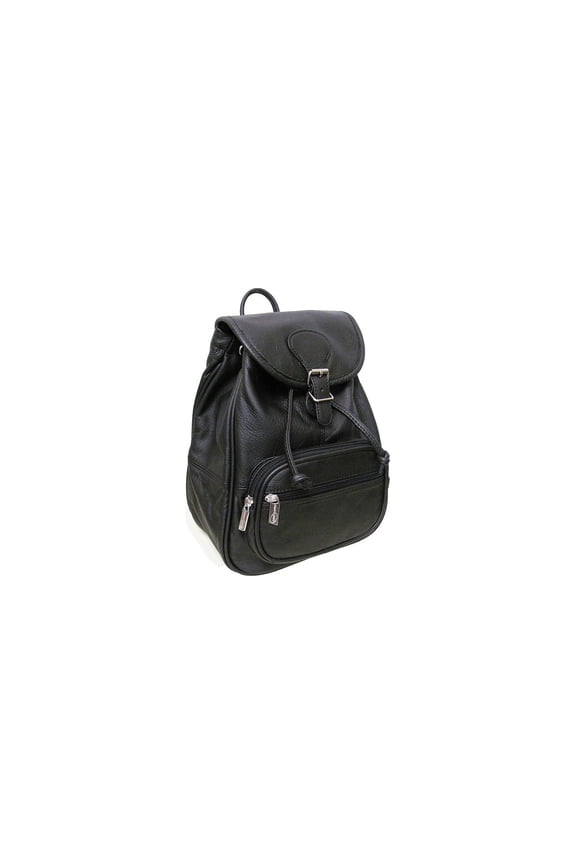 Leather Mini Backpack -Black Cowhide Daypack - Adjustable Straps & Multiple Pockets