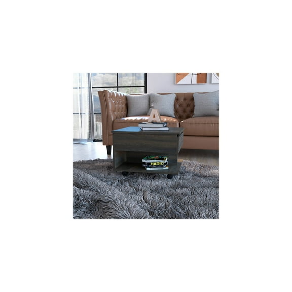 Lift Top Coffee Table - Mobile Coffee Table with Storage & Wheels - Charcoal Finish