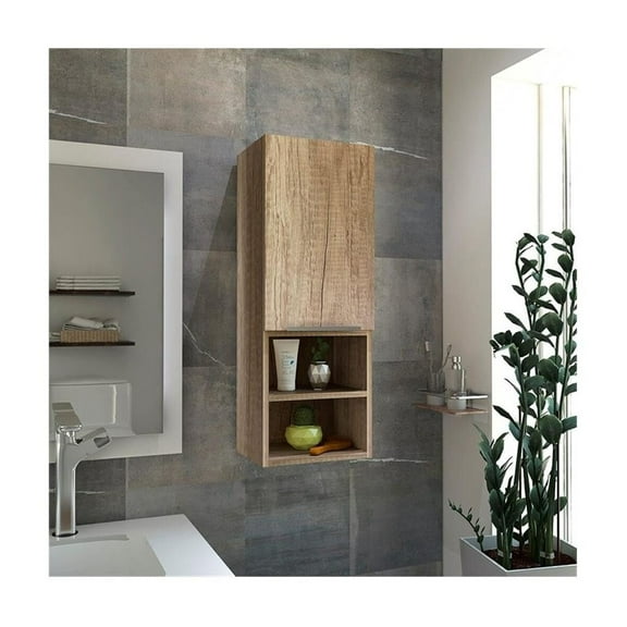 HomeStock African Artistry Medicine Cabinet, Weathered Oak Finish with 2 Concealed and 2 Open Shelves, Modern Design for Bathroom Storage, Easy Assembly