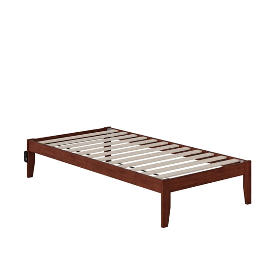 HomeStock African Artistry Twin Bed with USB Turbo Charger in Walnut - 40" x 78.75" x 34.63" - Includes Surface Mount Turbo Charger with 2 USB Ports