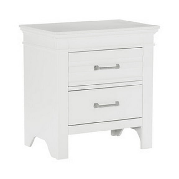 HomeStock Antique 25 Inch Nightstand with 2 Drawers White Solid Wood Nickel Bar Handles Horizontal Accent Center Metal Glider Tracks