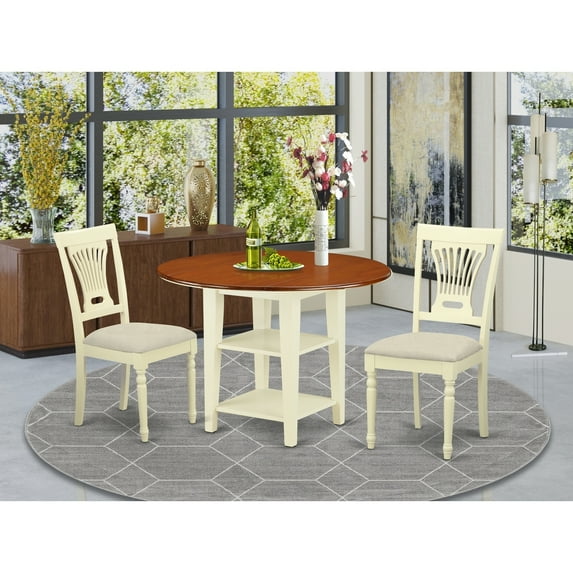 3 Piece Dinette Set - Round Table & 2 Chairs - Antique Style Dining Room Furniture