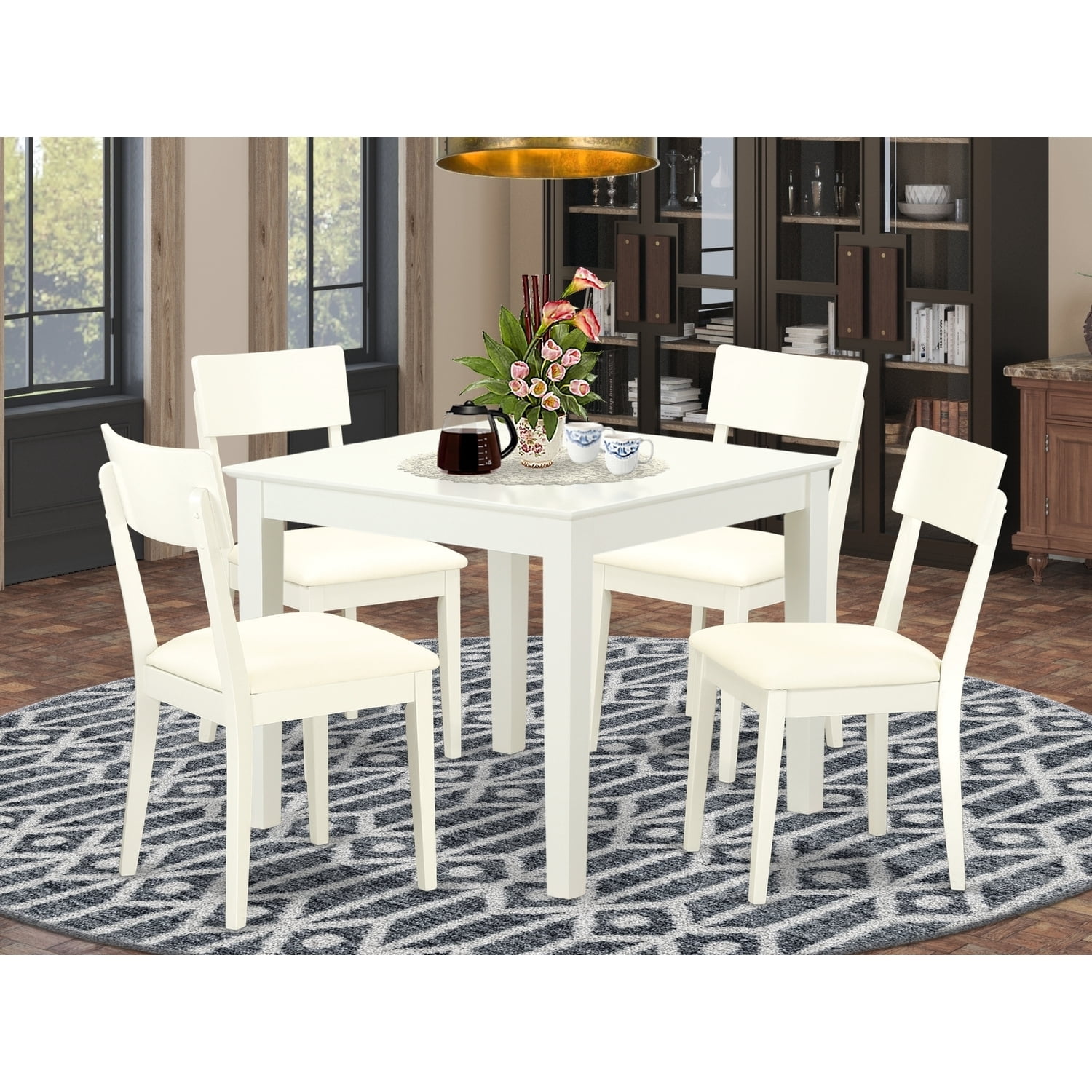 5 Piece Dinette Set - Table & 4 Chairs - Linen White Finish - Kitchen ...