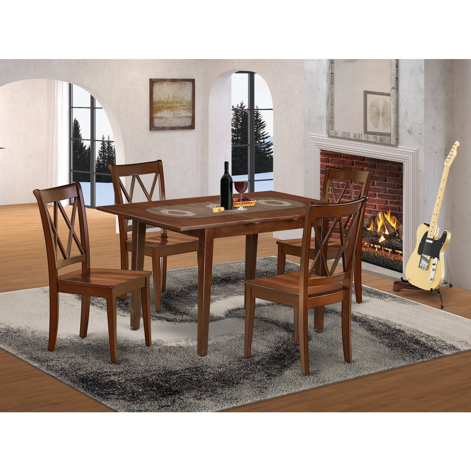 Kitchen Dinette Set 5 Piece Rectangular Table & Chairs Mahogany Finish ...
