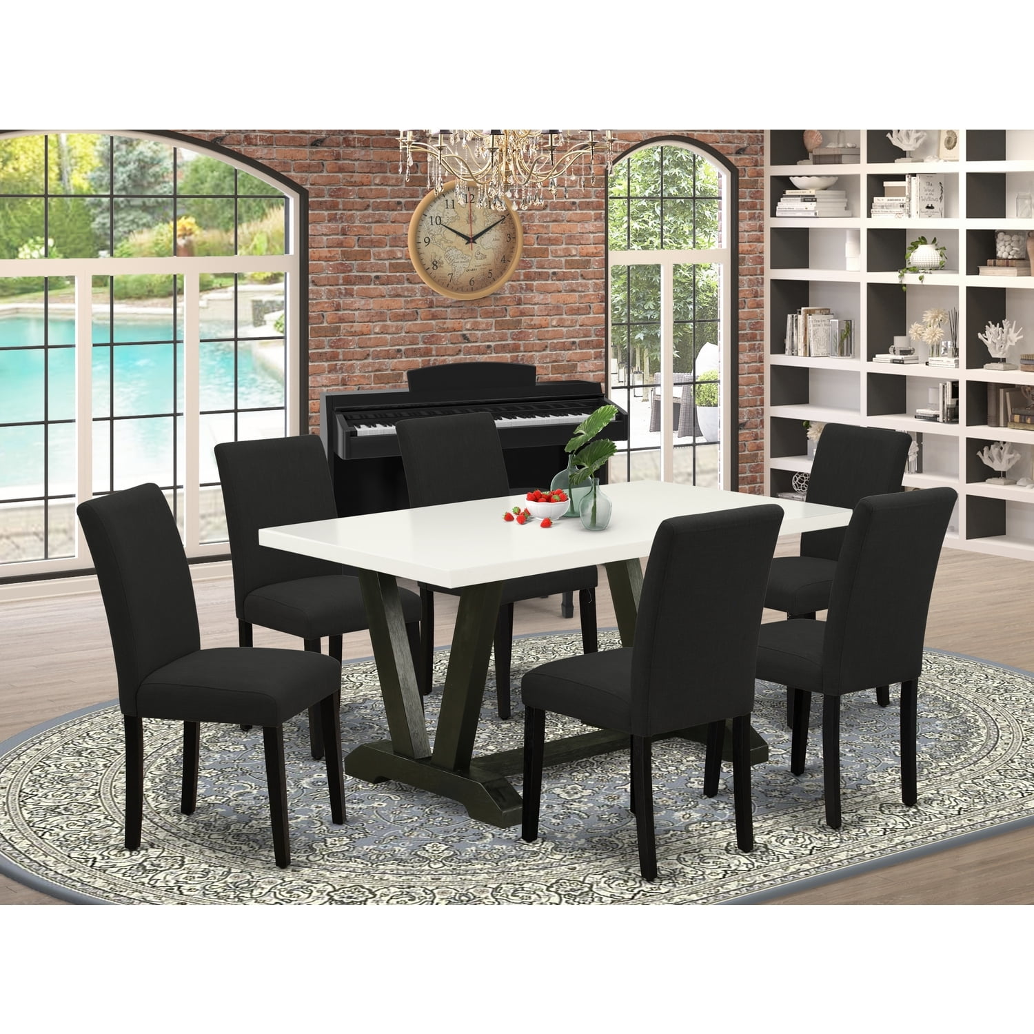 HomeStock Antique Accents 7Piece Dining Set Includes 6 Kitchen Chairs ...