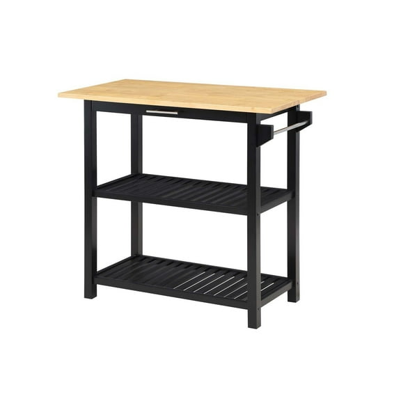Kitchen Prep Island with Storage & Drawer - Butcher Block Countertop, Stainless Steel Rack, 3-Tier Design