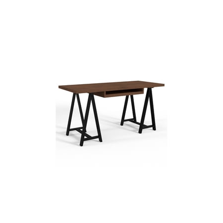 Walnut Veneer Desk - 60" Retro Office Desk with Keyboard Tray & Ample Workspace