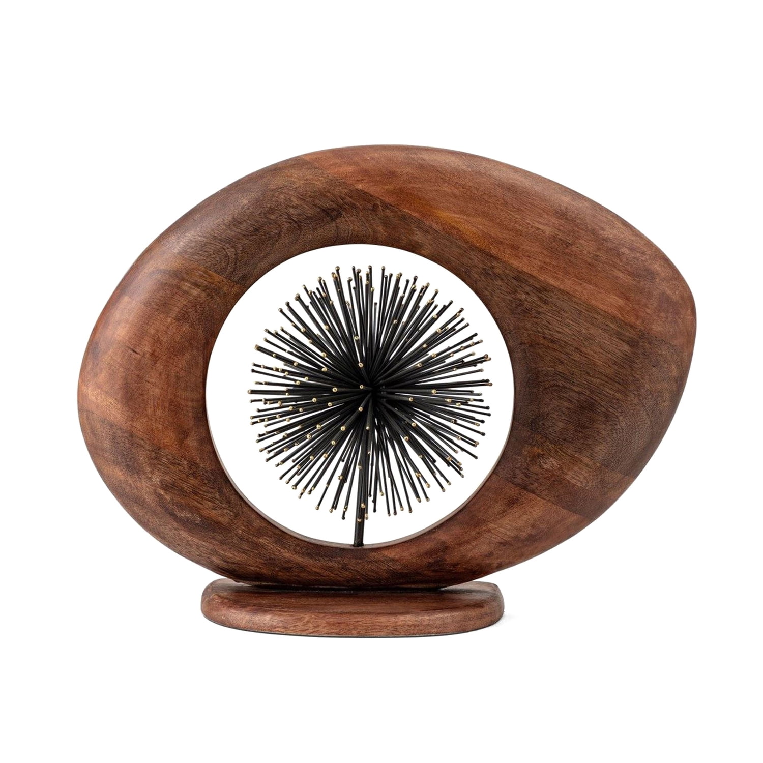 Abstract Mango Wood and Iron Sculpture with Brown Finish