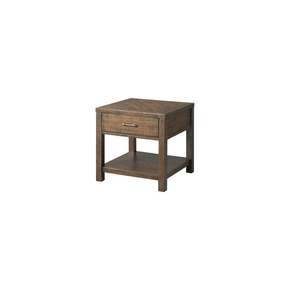 Rustic Cherry End Table with Drawer & Shelf - Antique Ambiance Decor Accent Table 24x24x24